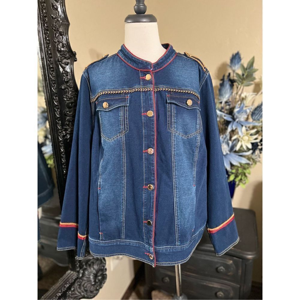 Zenergy by Chico's Nautical Plus Size Denim Jacket Size 16